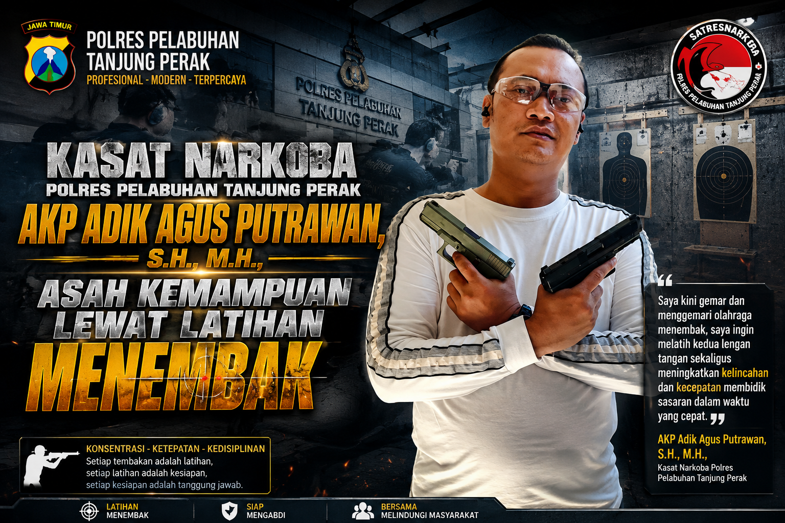 Kasat Narkoba Polres Pelabuhan Tanjung Perak Asah Kemampuan Lewat Latihan Menembak